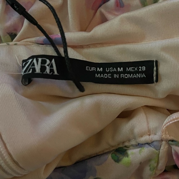 ZARA Light Pink Floral Halter Neck Open Back Ruched Bodycon Mini Dress Medium - Picture 14 of 14